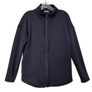 T by Talbots Navy Blue Zip Front Jacket S Like New Nylon Spandex Casual Stretch